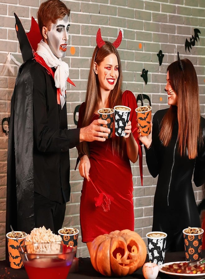 وولاين مجموعة أكواب ورقية للهالوين من والين، 120 قطعة، بتصميمات اليقطين والأشباح والخفافيش، 3 تصميمات، باللونين الأسود والبرتقالي، مثالية لحفلات المشروبات الباردة والساخنة، مستلزمات تزيين الطاولة، سعة 9 أونصة. - Image 5